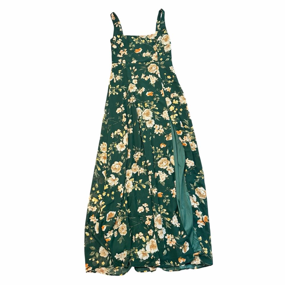 Lulus Remarkable Arrival Emerald Green Floral Sleeveless Maxi Dress Size L